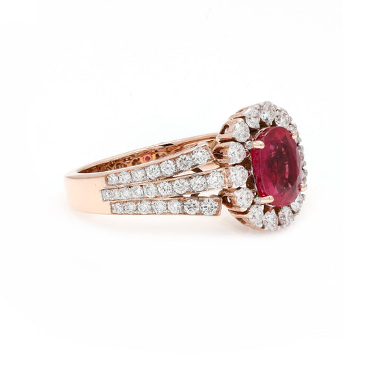 1.33 CTW. Ruby Gemstone Ring / 18K Rose Gold Real Diamond Jewelry / Natural Diamond Statement Rings For Women / Gift For Engagement Wedding