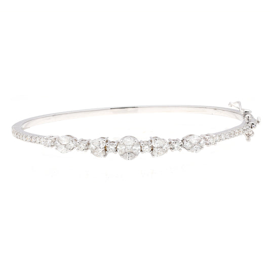 1.75 CTS. Dainty Natural Diamond Bangle Bracelets 18K White Gold Jewelry, Handmade Stackable Bangle For Her, Wedding Diamond Sleek Bangle