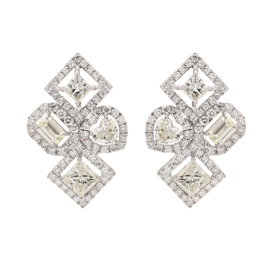 4.85 CTS. Dainty Natural Diamond Stud Earring in 18k White Gold Stacking Earrings For Women | Fancy Cut Diamond Earring Gift For Bridesmaids