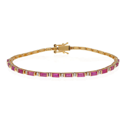 Ruby Diamond Bracelet 18k Yellow Gold, Certified Natural White Diamond & Ruby Tennis Bracelet, Dainty Solid Gold Minimalist Jewelry Gift