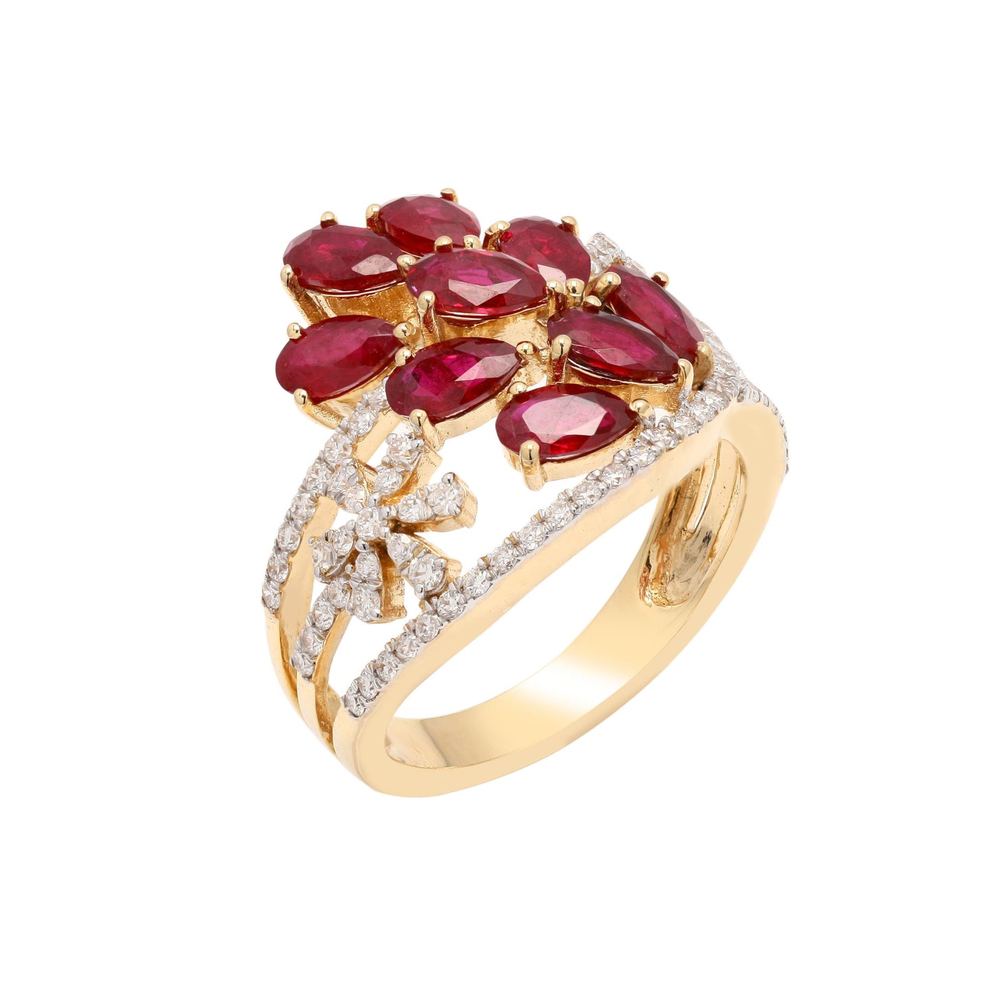 1.95 Cts. Natural Ruby Statement Ring | 18k Yellow Gold Paved Diamond Wedding Ring Jewelry | Gold Ruby Diamond Art Deco Rings For Women