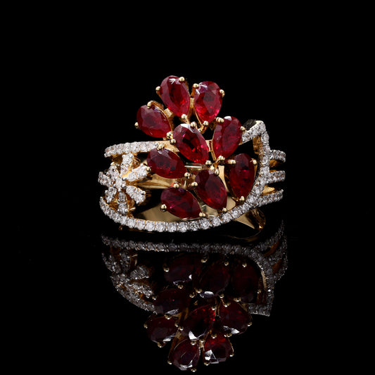 1.95 Cts. Natural Ruby Statement Ring | 18k Yellow Gold Paved Diamond Wedding Ring Jewelry | Gold Ruby Diamond Art Deco Rings For Women