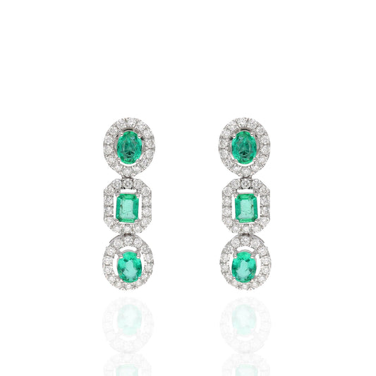 Genuine Emerald Diamond Earring Gold | 18k White Gold Stud Earrings | Natural Diamond Emerald Gemstone Jewelry For Engagement Wedding Gift