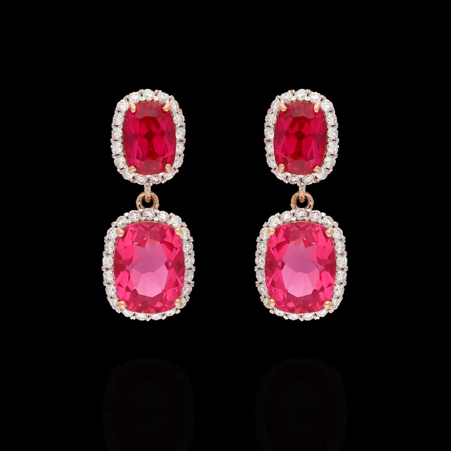 Synthetic Ruby & Diamond Stud Earrings in 18k Rose Gold, Natural Diamond Gold Earring Jewelry, Solid 18k Dangle Anniversary Earrings Gift