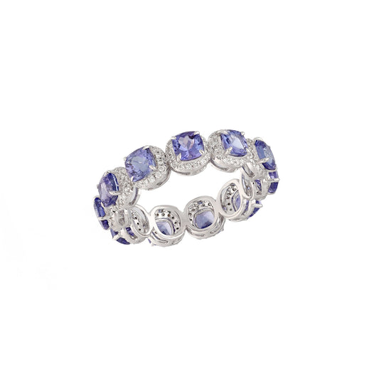 NATURAL TANZANITE DIAMOND Multi-Stone Ring 18k White Gold, jewelry gift, Tanzanite engagement ring, December birthstone, Gift for wife