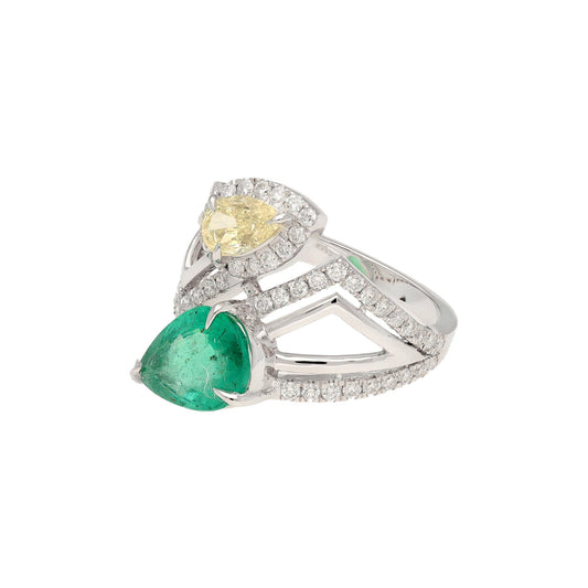 1.96 Cts. Natural Emerald Diamond Ring Gold | Yellow Diamond Pointer Cut Bypass Rings For Women | 18k White Gold Natural Diamond Jewelry
