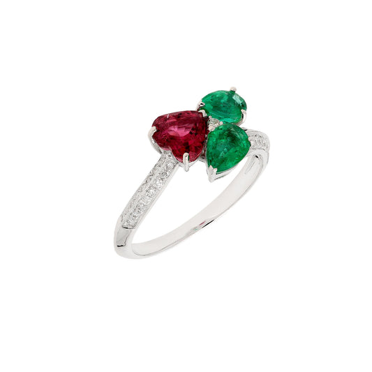 Pear cut emerald heart shape tourmaline diamond ring gold / Prong set emerald diamond ring / 18k White gold Ring for her Size US 7