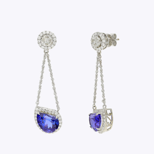 Rare Fancy Cut 7.85 Cts. Natural Tanzanite Diamond Earring, 18k White Gold, Dangle Drop Earrings For Women, Tanzanite Earring Jewelry
