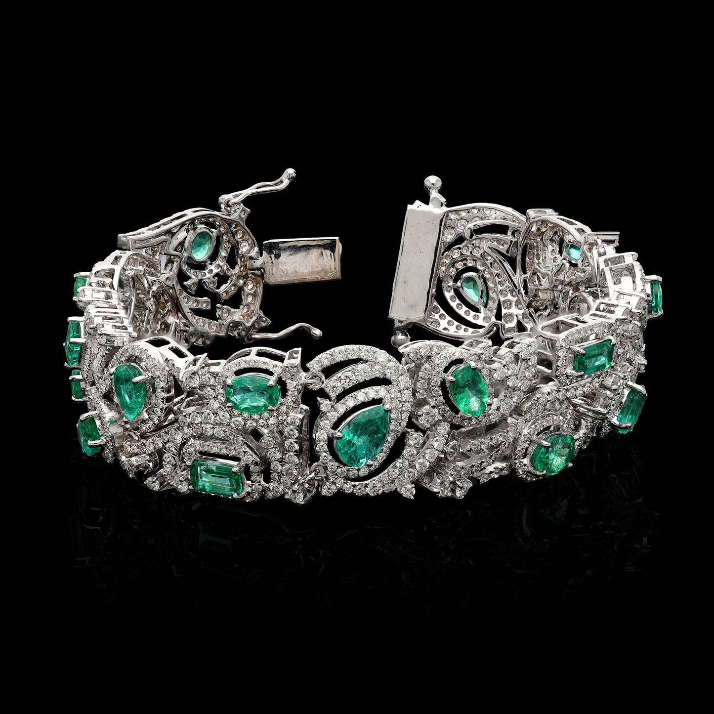 Real Emerald Diamond White Gold Bracelets, Natural Certified Diamond Statement Bracelet For Women, 18k Gold Emerald Bracelet Jewelry Gift
