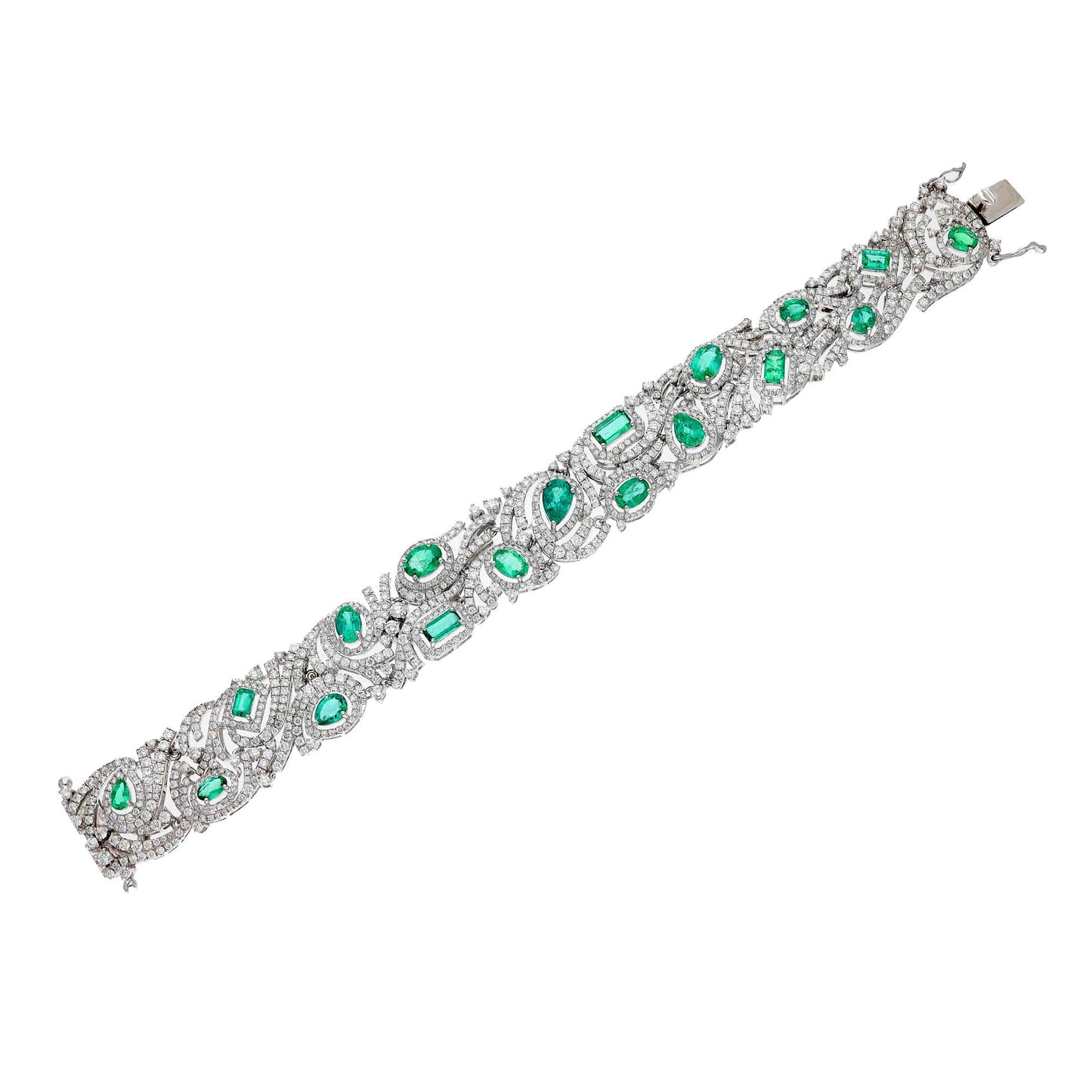 Real Emerald Diamond White Gold Bracelets, Natural Certified Diamond Statement Bracelet For Women, 18k Gold Emerald Bracelet Jewelry Gift