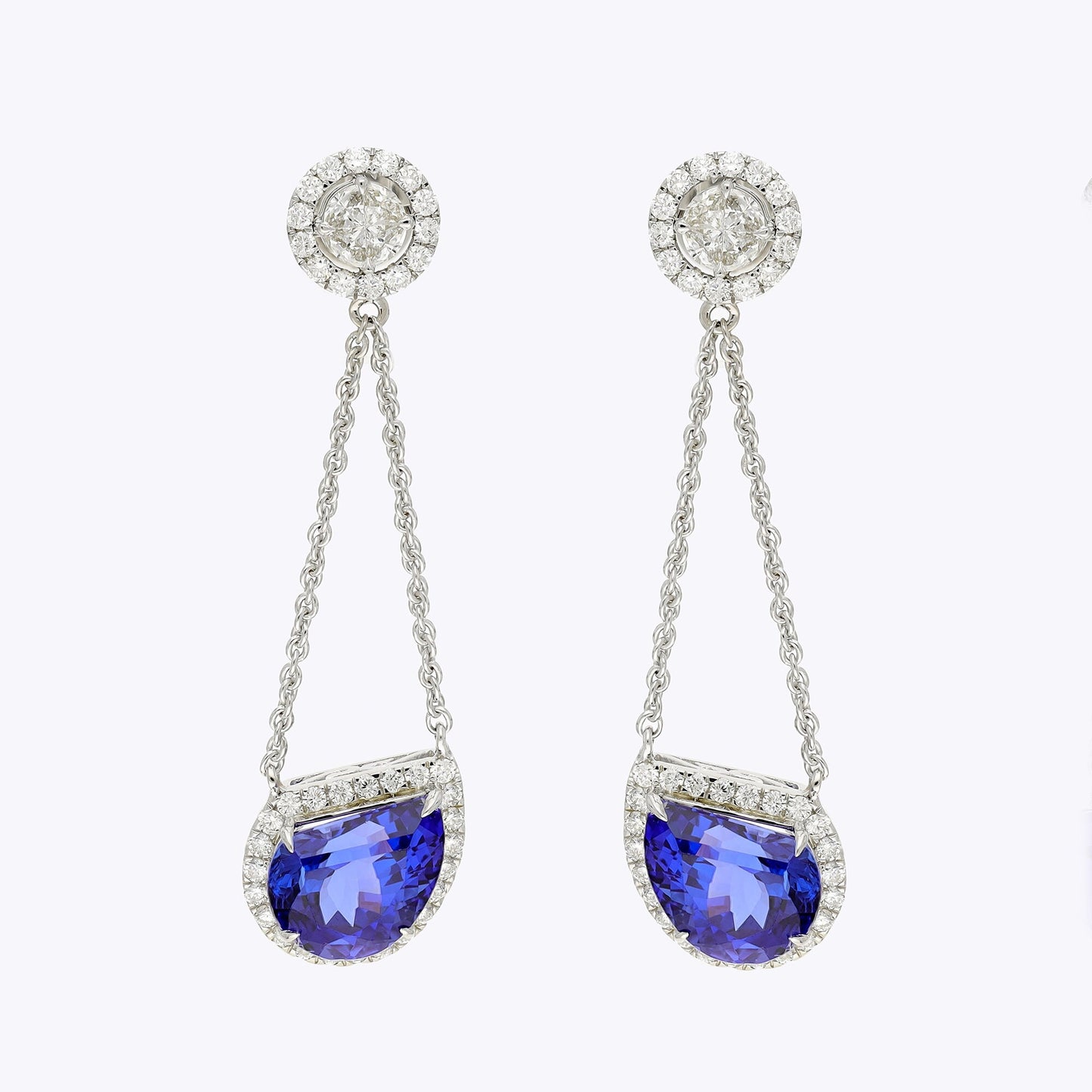 Rare Fancy Cut 7.85 Cts. Natural Tanzanite Diamond Earring, 18k White Gold, Dangle Drop Earrings For Women, Tanzanite Earring Jewelry