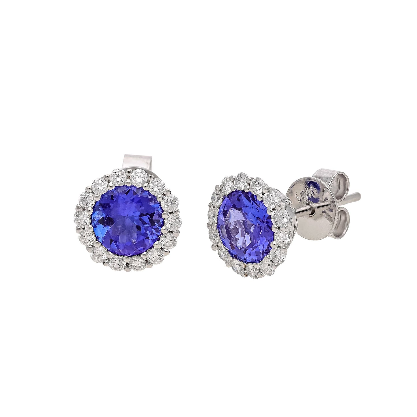1.90 Cts. Blue Tanzanite Halo Earring 18k White Gold Natural Diamond Stud Earrings, Tanzanite December Birthstone Minimalist Earring Jewelry