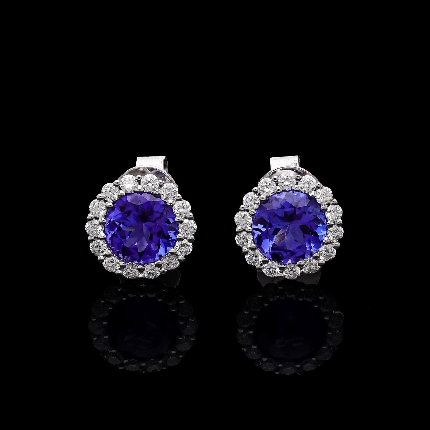 1.90 Cts. Blue Tanzanite Halo Earring 18k White Gold Natural Diamond Stud Earrings, Tanzanite December Birthstone Minimalist Earring Jewelry