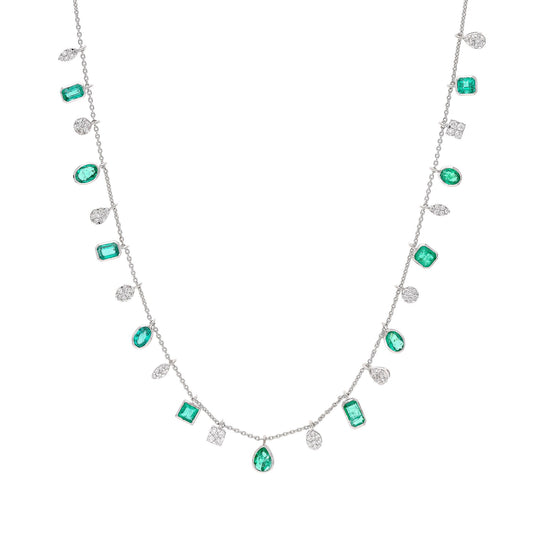4.30 Cts. Natural Emerald Choker Necklace, 18k White Gold Natural Diamond Bezel Set Necklace, Emerald Dangle Statement Necklace Jewelry