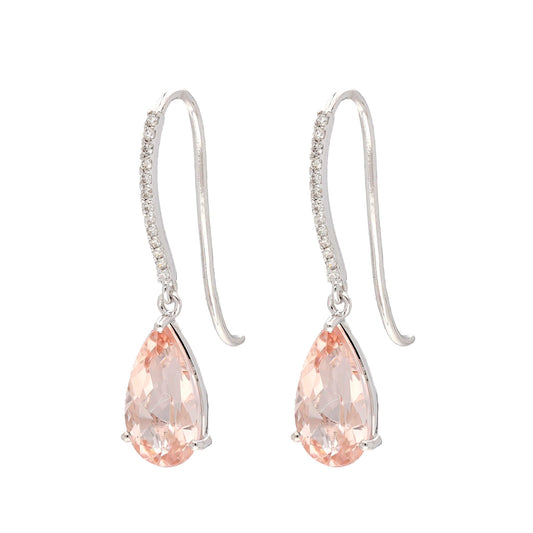 Teardrop Morganite Diamond Gold Earring | Gold Natural Diamond Hook Style Earrings For Women | 14k White Gold Dangle Drop Minimalist Earring