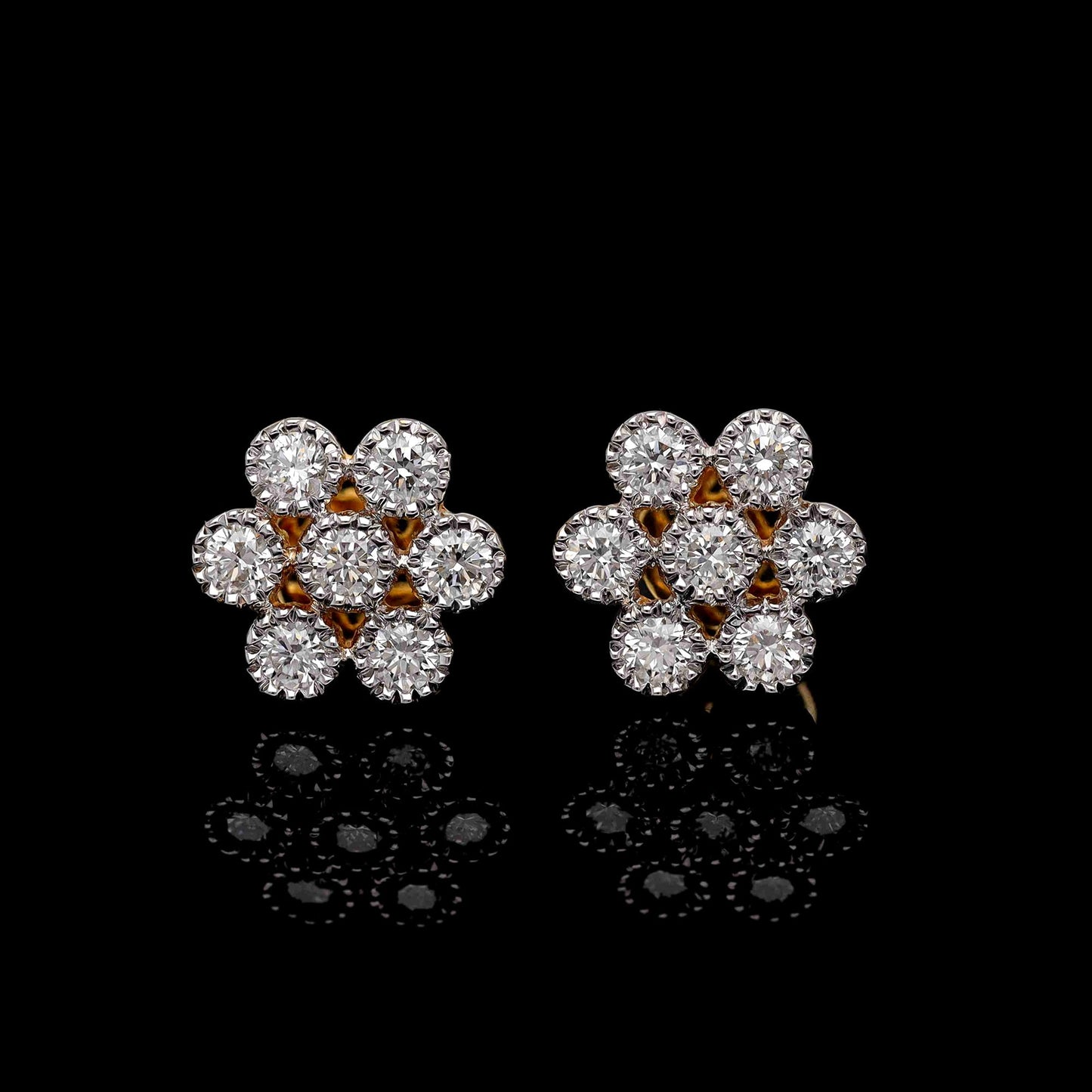 0.71 Cts. Natural Diamond Halo Studs | Solid 14K Gold Diamond Push Back Minimalist Earrings | Yellow Gold Diamond Wedding Engagement Earring