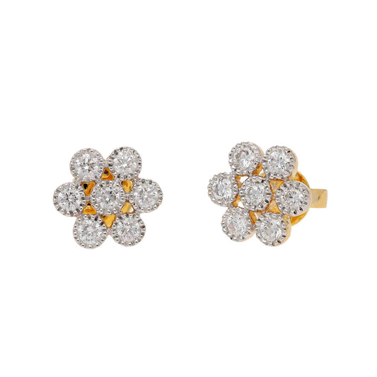 0.71 Cts. Natural Diamond Halo Studs | Solid 14K Gold Diamond Push Back Minimalist Earrings | Yellow Gold Diamond Wedding Engagement Earring