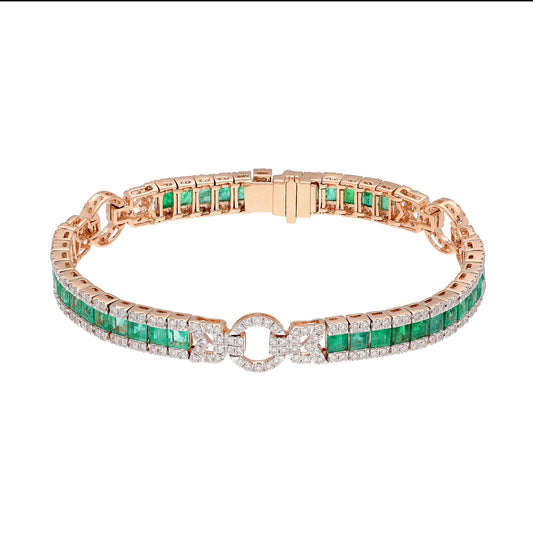 Real Emerald Diamond Tennis Bracelet | 18k Rose Gold Natural Diamond Bracelets For Women | Square Cut Emerald Link Tennis Bracelet Jewelry