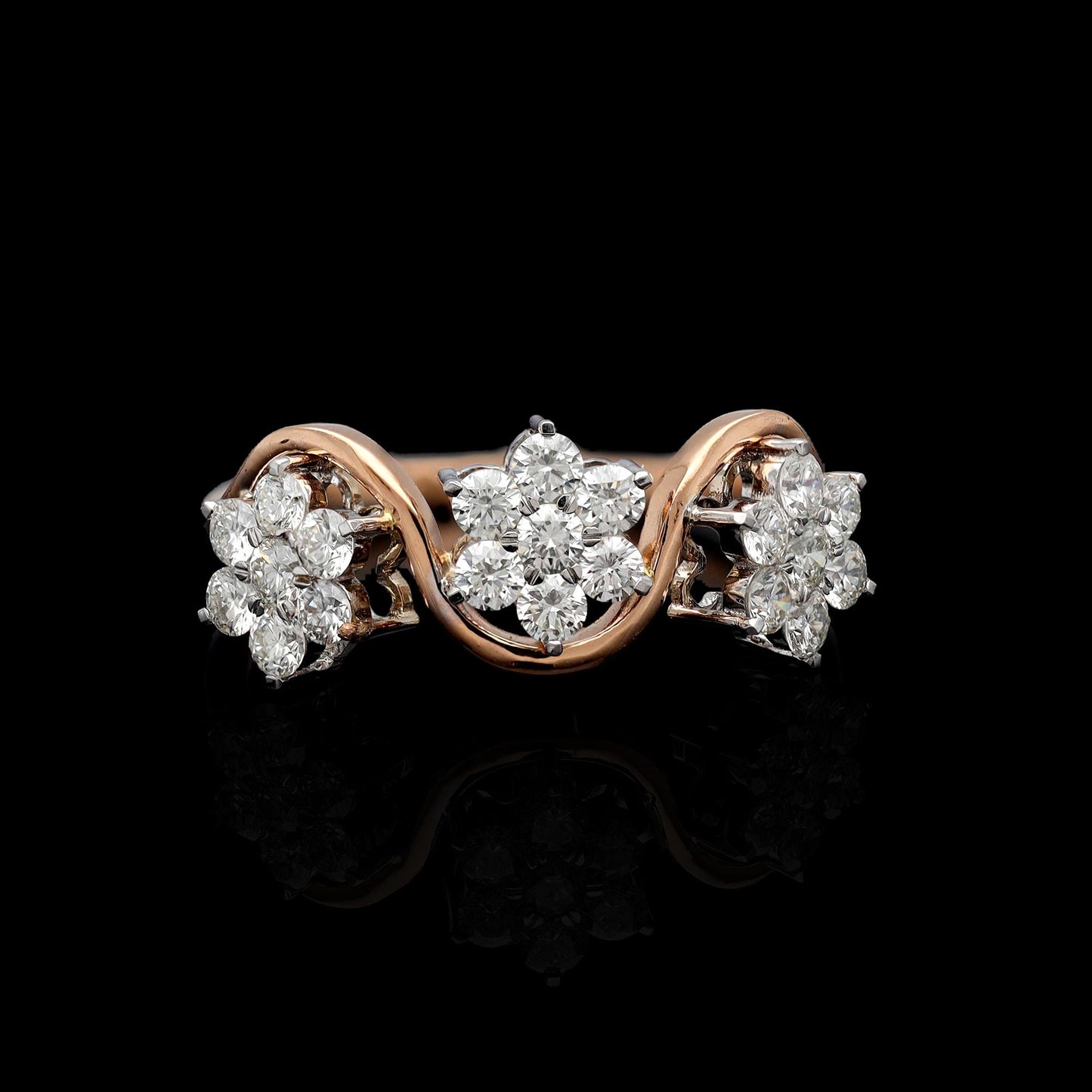 0.78 Cts. Real Diamond Floral Ring | 18k Yellow Gold Natural Diamond Cluster Stacking Ring | Dainty Diamond Engagement Ring For Women