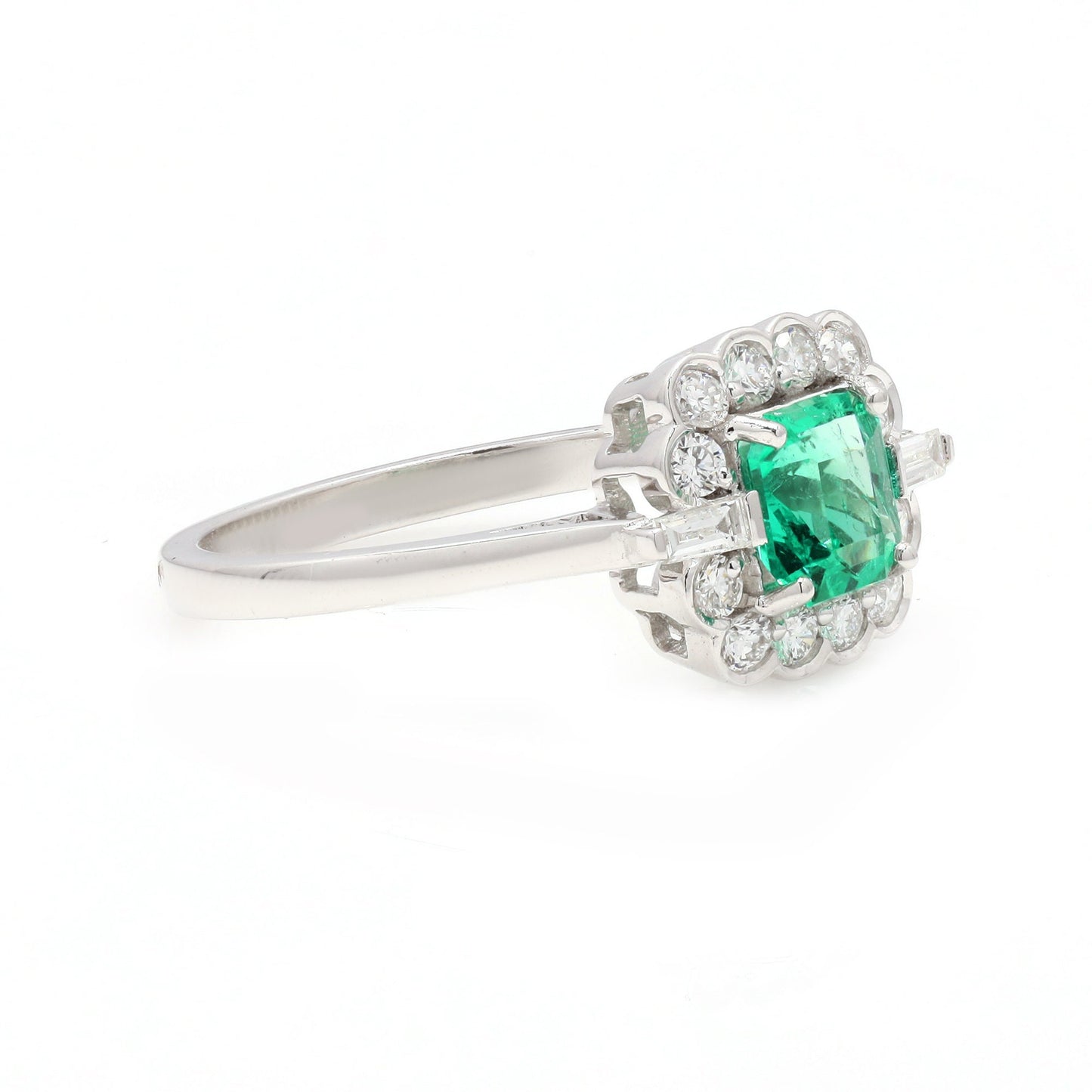 0.71 CTS. Diamond Halo Ring Gold | 18K White Gold Colombian Emerald Halo Ring | May Birthstone Statement Ring Wedding Jewelry Gift
