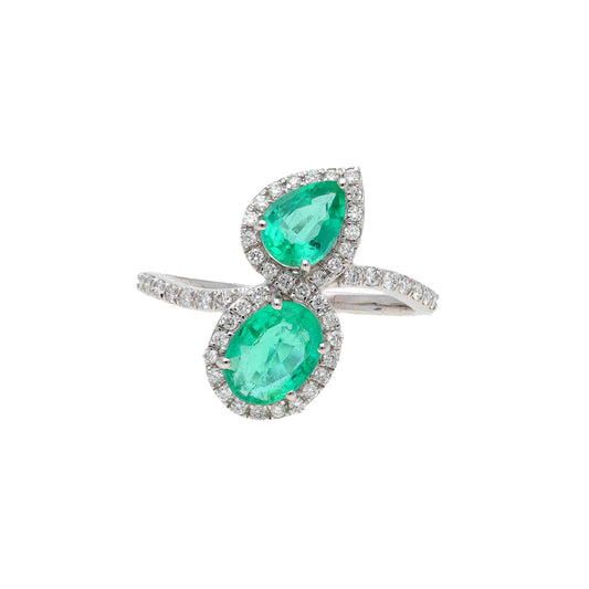 1.27 Cts. Mixed Cut Emerald Wedding Ring | Natural Emerald Diamond Halo Gold Ring | 18k White Gold Emerald May Birthstone Ring Jewelry