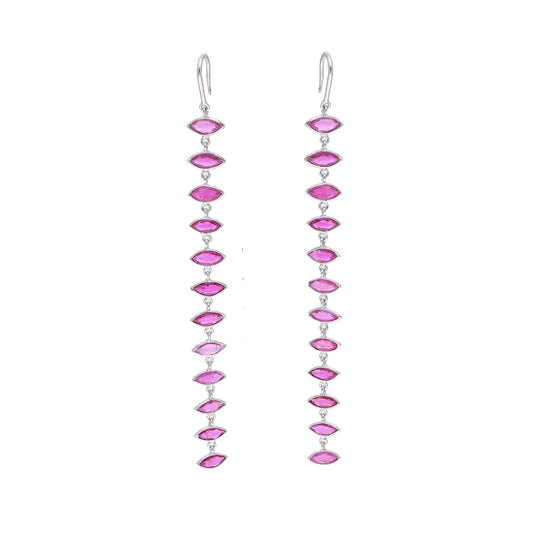 Natural Ruby Marquise Dangle Drop Earring | 18k White Gold Ruby Hook Style Earrings For Women | Bezel Set Ruby Gold Earring Jewelry