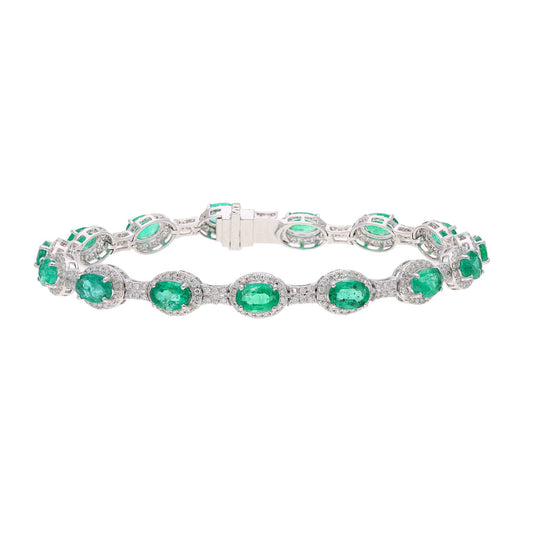 Emerald Gemstone Bracelet | 18k White Gold Natural Diamond Tennis Bracelet Jewelry | Real Emerald Flexible Bracelets For Women