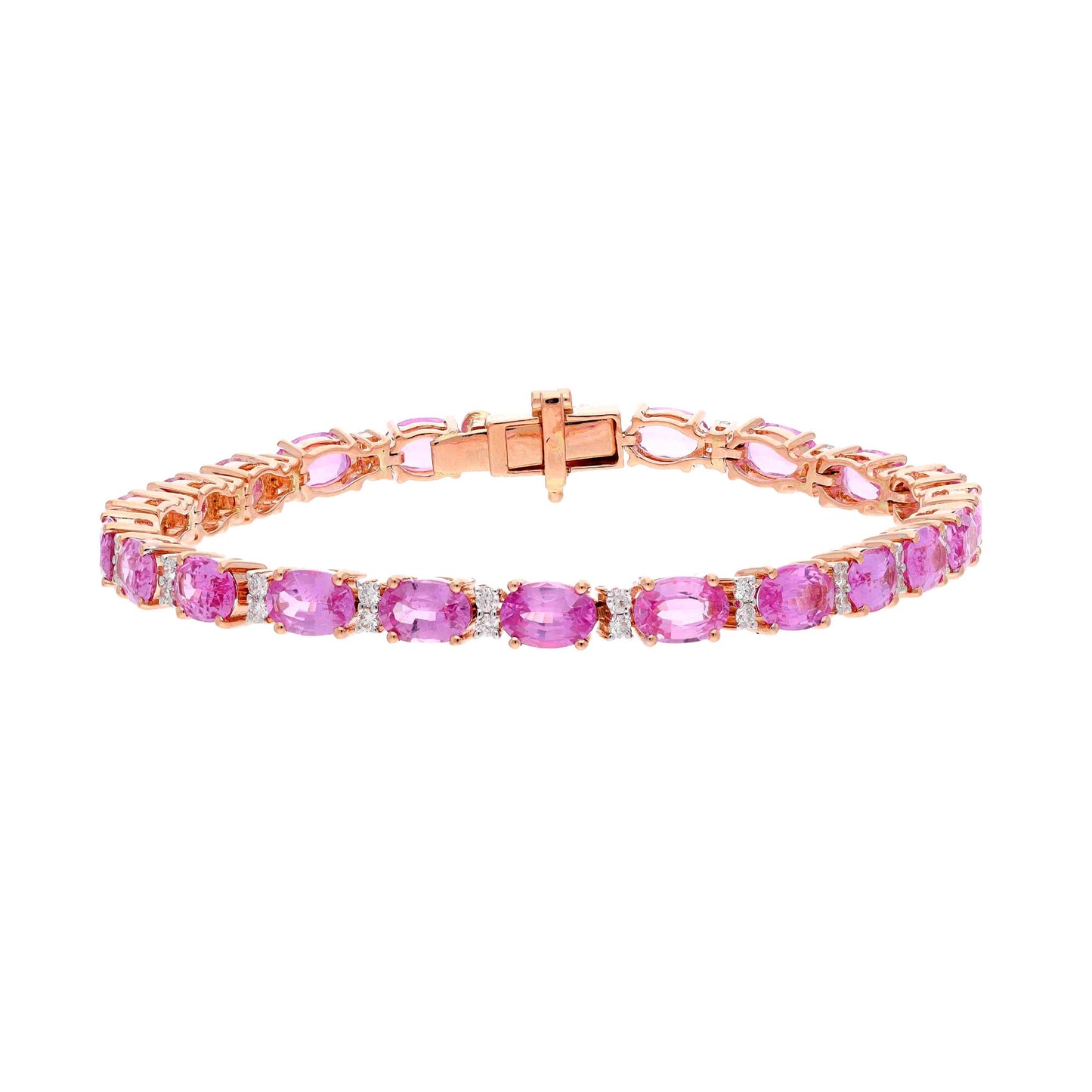 10.88 Cts. Pink Sapphire Tennis Bracelet | 18k Rose Gold Natural Diamond Minimalist Bracelet Jewelry | Sapphire & Diamond Handmade Bracelets