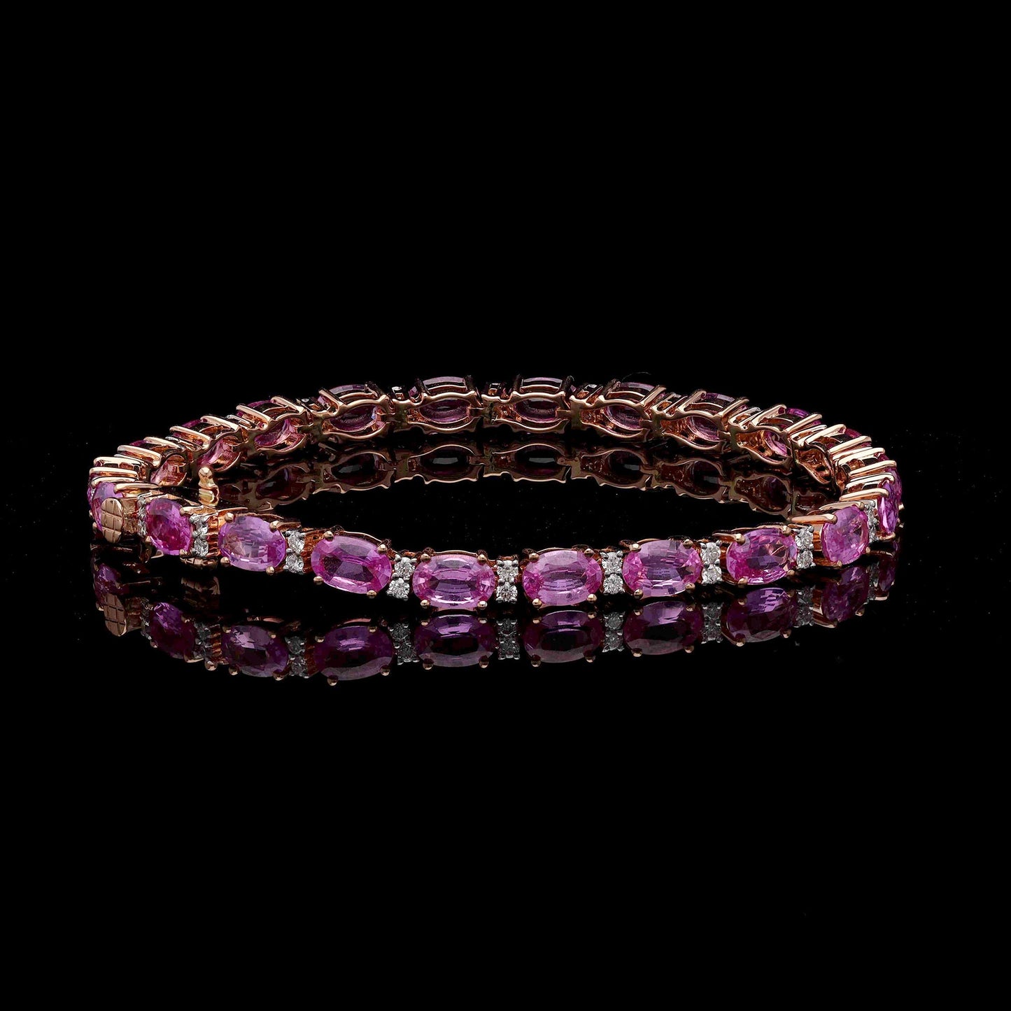 10.88 Cts. Pink Sapphire Tennis Bracelet | 18k Rose Gold Natural Diamond Minimalist Bracelet Jewelry | Sapphire & Diamond Handmade Bracelets