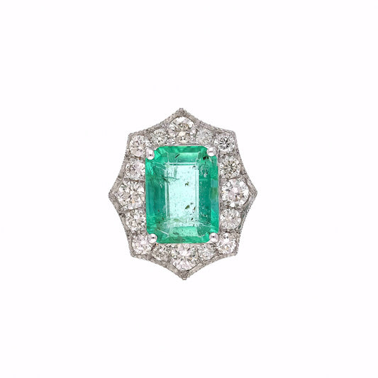 1.57cts Emerald Pendant | Solid 18k White Gold Natural Diamond Handmade Jewelry | Emerald Cut Emerald Pendant For Her