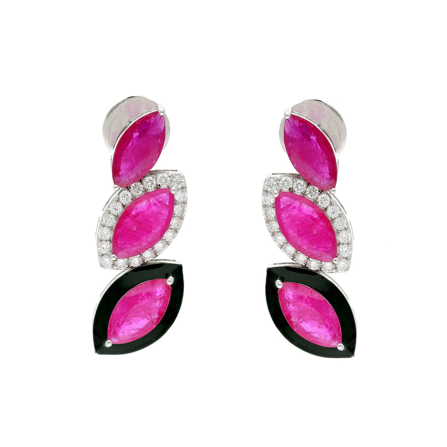 Ruby Diamond Earring | 18k White Gold Natural Diamond Stud Earrings For Women | Marquise Ruby Wedding Earring Handmade Enamel Gold Jewelry