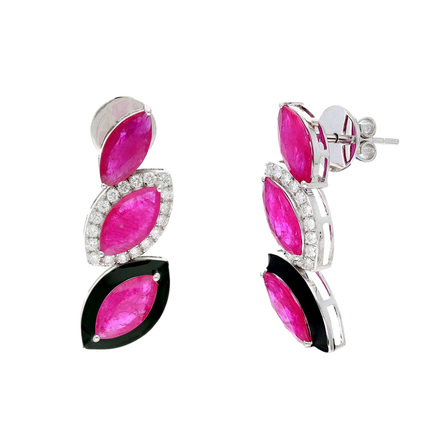 Ruby Diamond Earring | 18k White Gold Natural Diamond Stud Earrings For Women | Marquise Ruby Wedding Earring Handmade Enamel Gold Jewelry