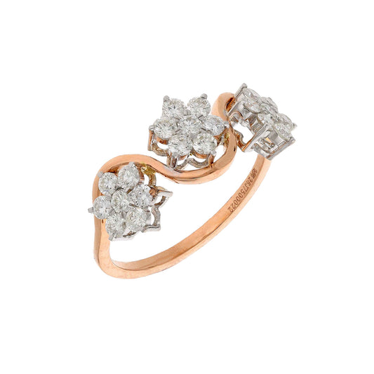 0.78 Cts. Real Diamond Floral Ring | 18k Yellow Gold Natural Diamond Cluster Stacking Ring | Dainty Diamond Engagement Ring For Women