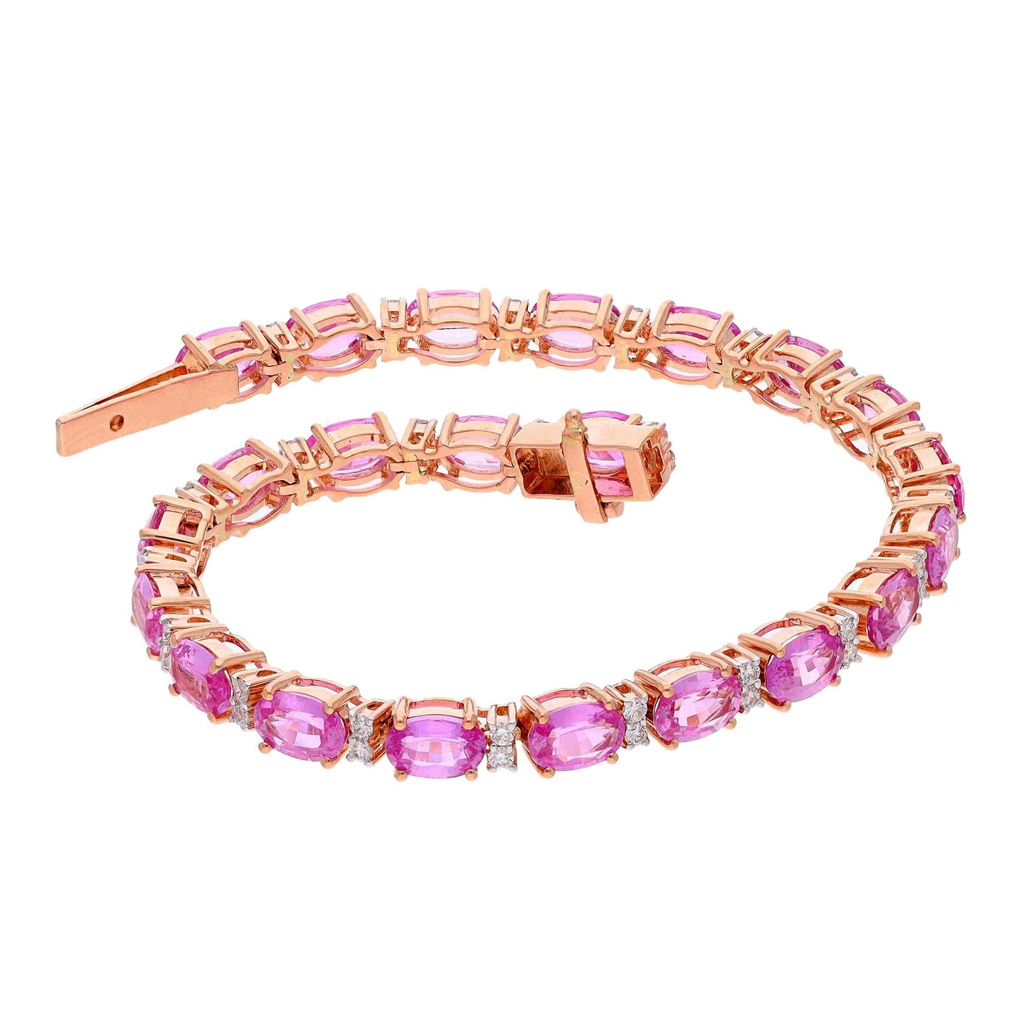 10.88 Cts. Pink Sapphire Tennis Bracelet | 18k Rose Gold Natural Diamond Minimalist Bracelet Jewelry | Sapphire & Diamond Handmade Bracelets