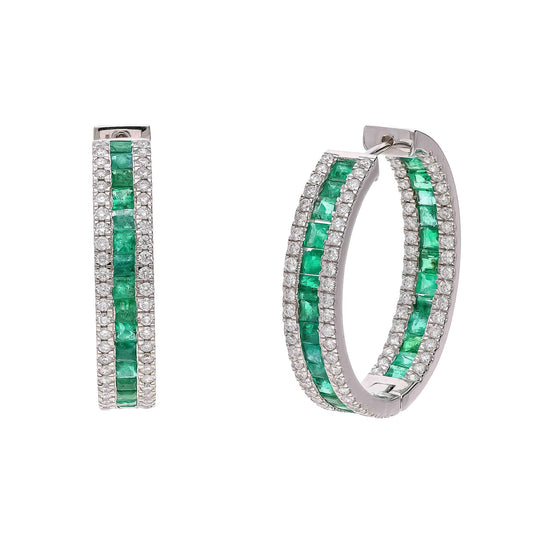 Sparkling Emerald & Diamond Huggie Earrings | 18k Gold Hoops for Special Occasions