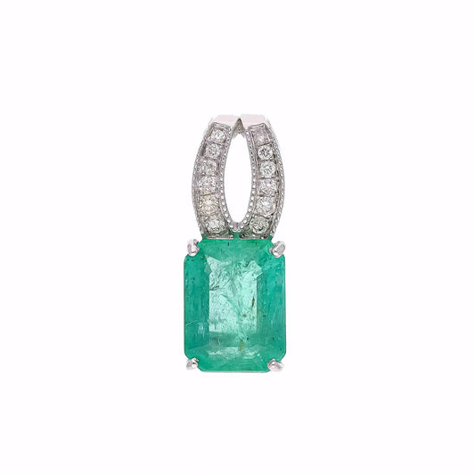 1.26Cts Real Emerald Diamond Pendant | 18k White Gold Natural Diamond Minimalist Pendant For Women | Emerald Cut Emerald Pendant Jewelry