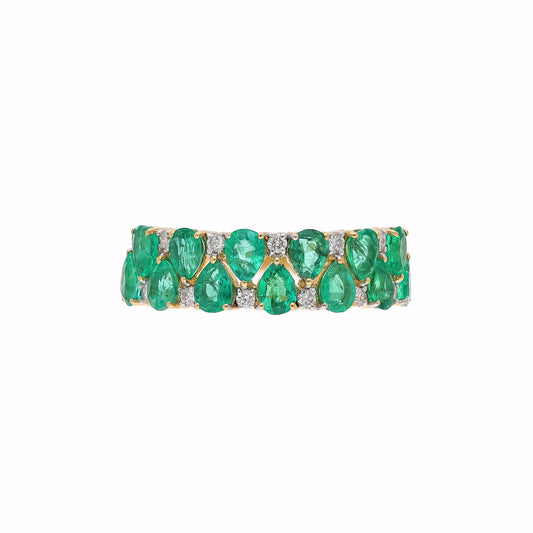 Real Emerald Half Eternity Band Ring | Solid 18k Yellow Gold Wedding Band Ring | Natural Diamond Eternity Ring Wedding Gift For Wife
