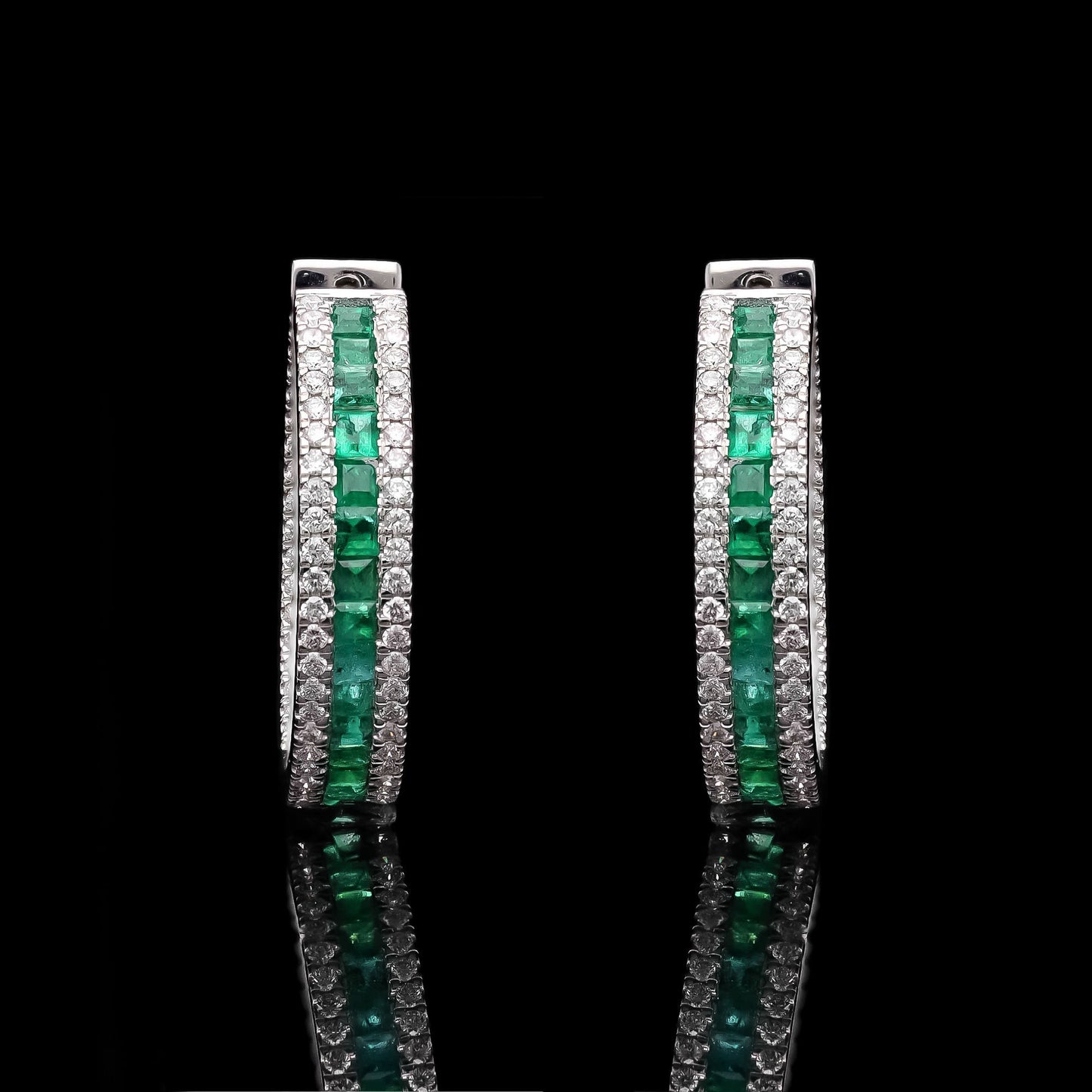 Sparkling Emerald & Diamond Huggie Earrings | 18k Gold Hoops for Special Occasions