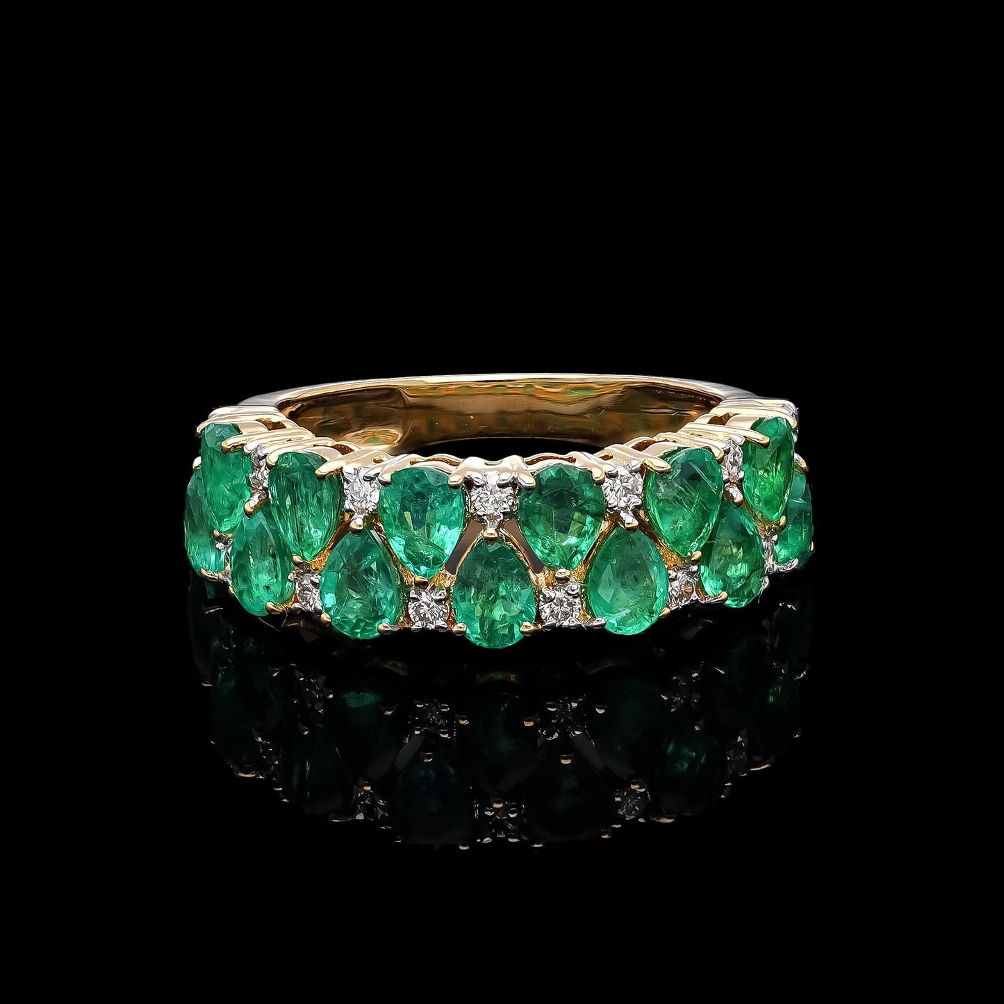 Real Emerald Half Eternity Band Ring | Solid 18k Yellow Gold Wedding Band Ring | Natural Diamond Eternity Ring Wedding Gift For Wife