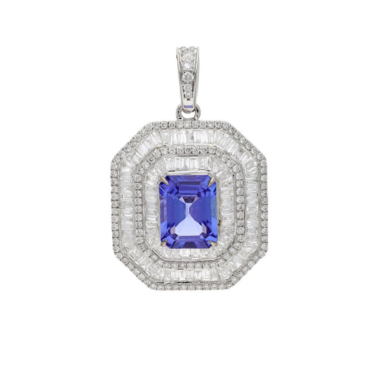 AAA+ Tanzanite Diamond Pendant 18k White Gold Jewelry / Blue Stone Pendant Gold / Healing Blue Jewelry For Woman / Natural Gemstone