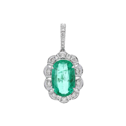 2.83 Cts Oval Cut Natural Emerald Pendant 18k Gold Diamond Jewelry / Green Emerald Gemstone Charm Jewelry / Stackable Pendant Necklace