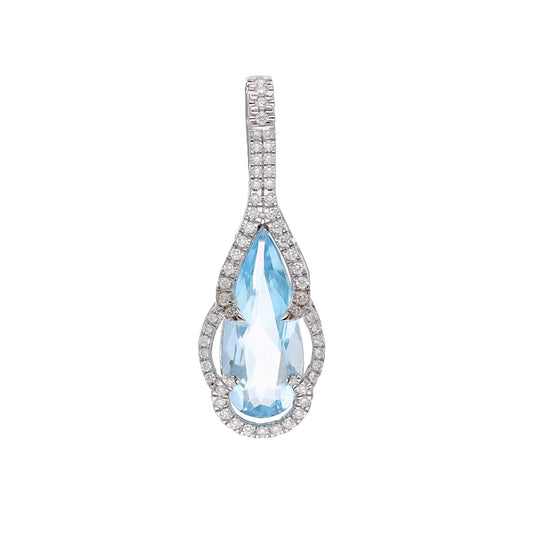 3.84 Cts Oval Pear Aquamarine & Diamond Pendant / 18k White Gold / Gemstone Necklace / Fine Jewelry