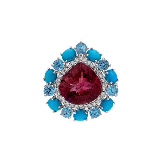 Real 4.55 Cts Tourmaline Diamond Turquoise Blue Topaz Ring / 18k Solid white Gold / Designer Tourmaline Ring 7US / Bridal Jewelry For Women