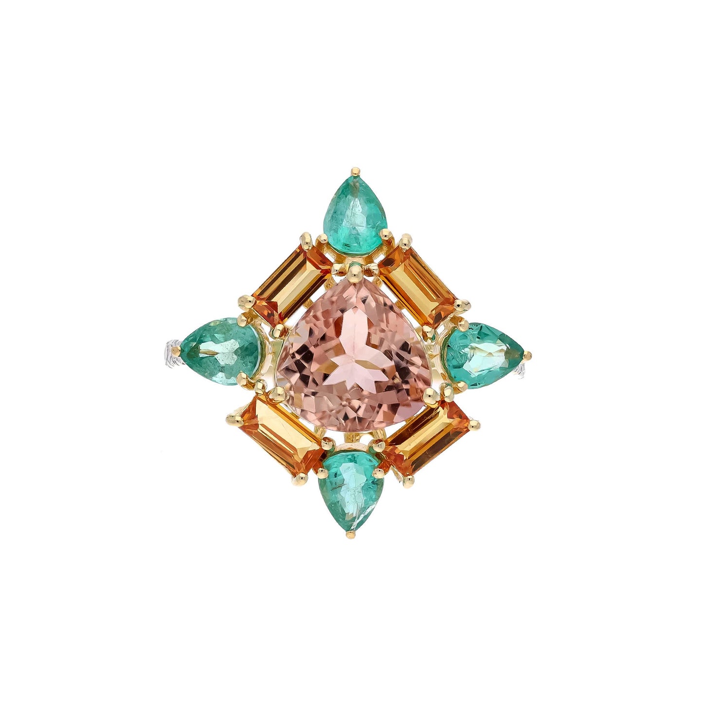 Rare Find Pink Tourmaline Ring, Emerald Sapphire Baguette Diamond Accent on Shank, 18k Solid Gold, Art Deco Jewelry Engagement Ring For Her