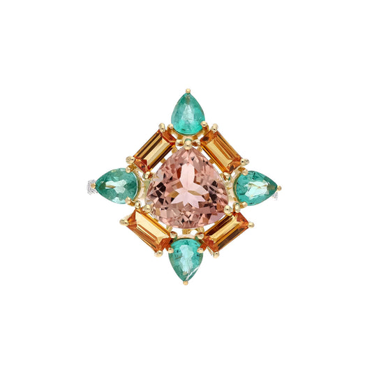Rare Find Pink Tourmaline Ring, Emerald Sapphire Baguette Diamond Accent on Shank, 18k Solid Gold, Art Deco Jewelry Engagement Ring For Her