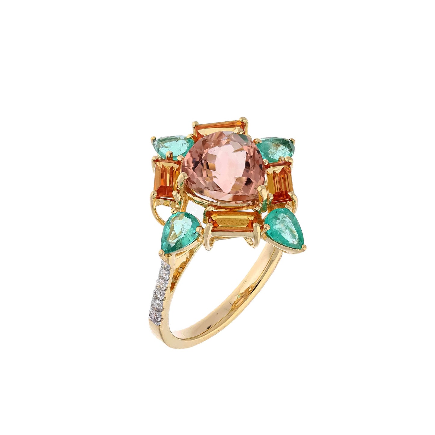 Rare Find Pink Tourmaline Ring, Emerald Sapphire Baguette Diamond Accent on Shank, 18k Solid Gold, Art Deco Jewelry Engagement Ring For Her