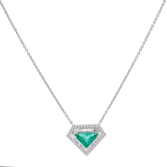 1.88 cts Fancy Cut Natural Emerald Diamond Pendant Chain Necklace  / 18k Solid White Gold / Unique Gemstone Jewelry For Her/ Halloween Gifts