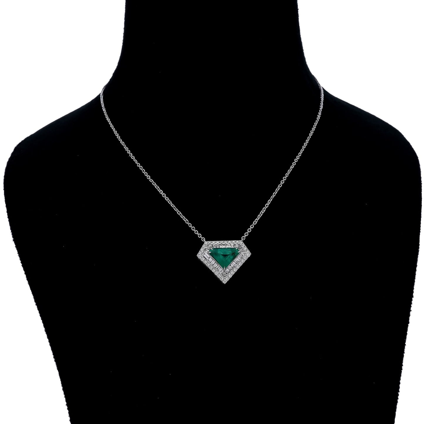1.88 cts Fancy Cut Natural Emerald Diamond Pendant Chain Necklace  / 18k Solid White Gold / Unique Gemstone Jewelry For Her/ Halloween Gifts