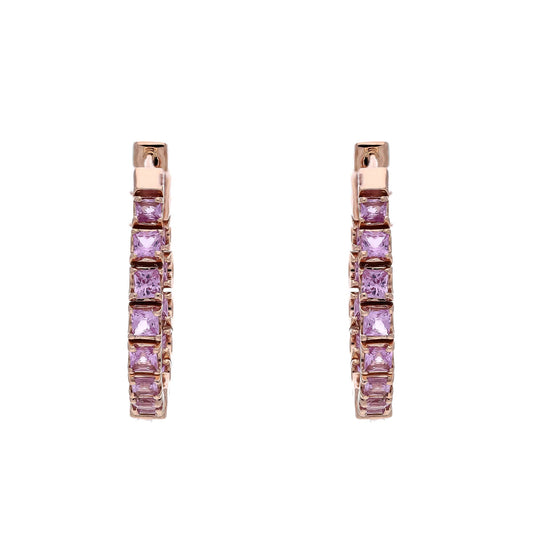Pink Sapphire 24 MM Hoop Earrings 18k Rose Gold / Pink Gemstone Jewelry / Natural Sapphire Earrings For Her / Minimalist Jewelry