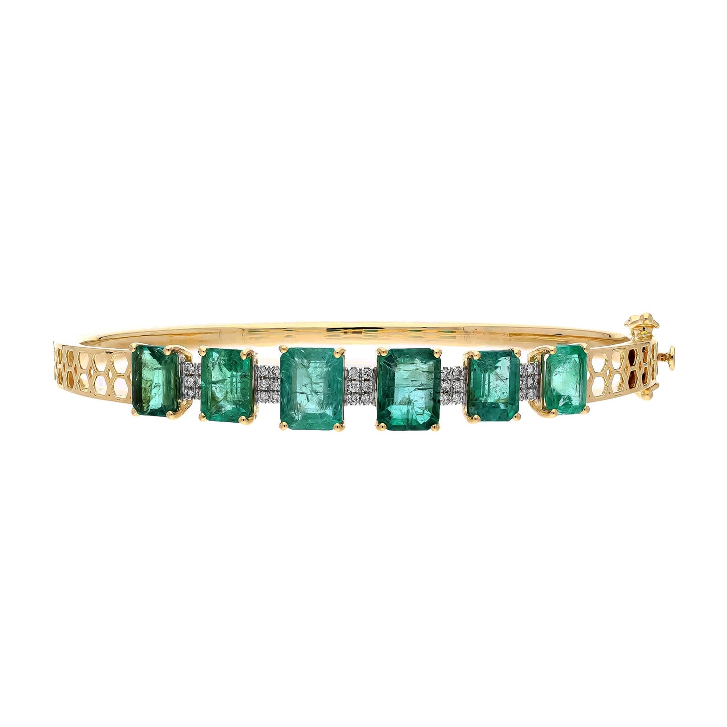 Elegant 18k Solid Gold Emerald Diamond Bangle Bracelet - Green Gemstone Jewelry